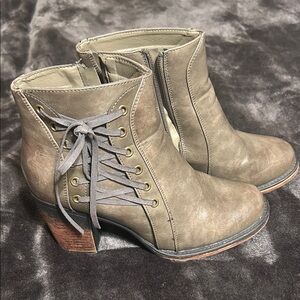 Elegant Taupe Lace-Up Ankle Booties